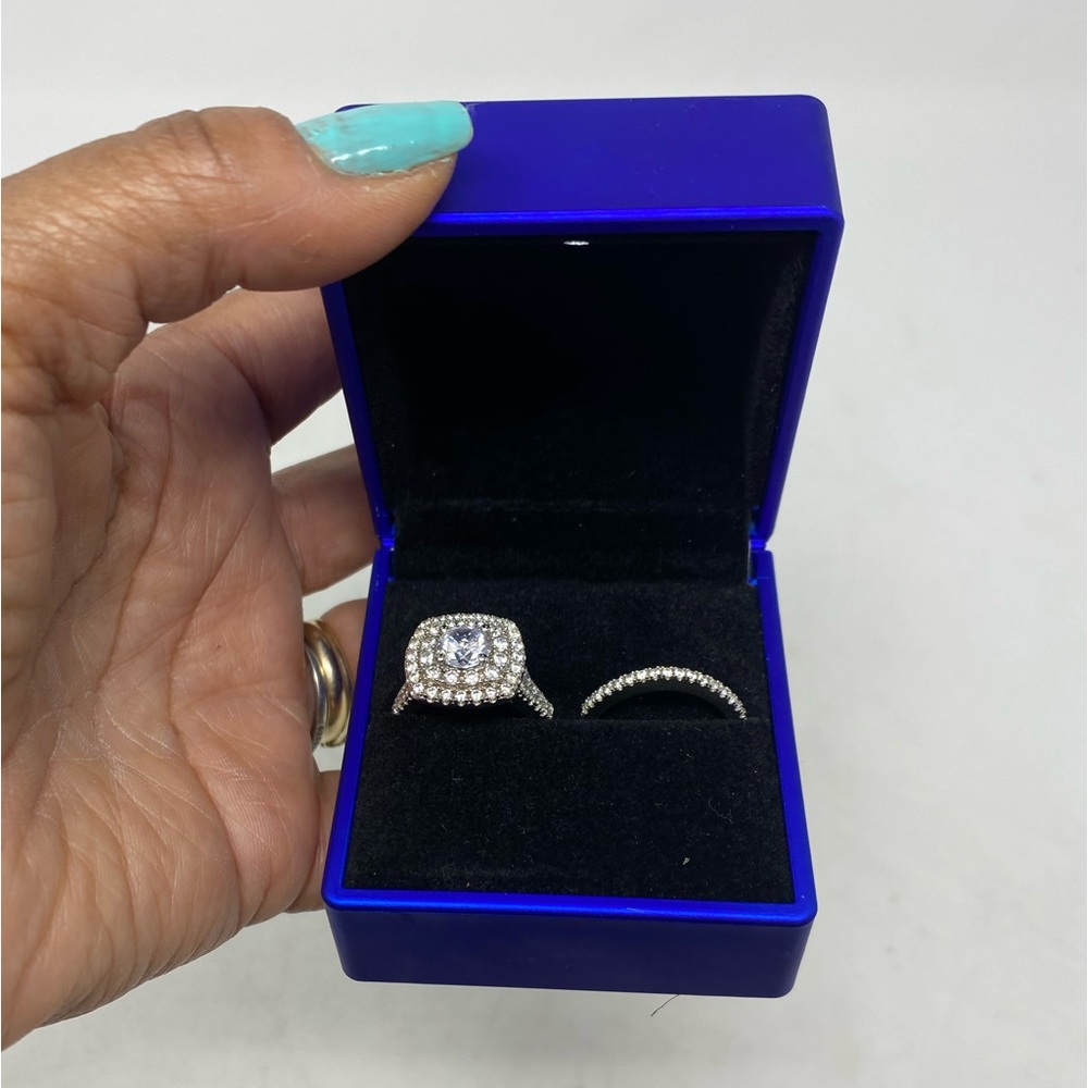NEW!! Round Cut WHITE SAPPHIRE Sterling Silver Double Halo Engagement Ring 7.5